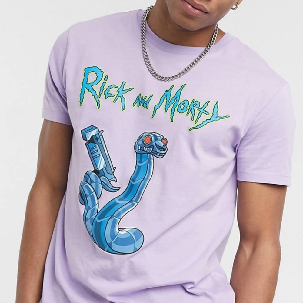 Rick & Morty backprint T-shirt in purple NWT
